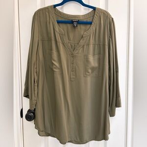 Torrid Olive Green Blouse with Button Detail Size 2